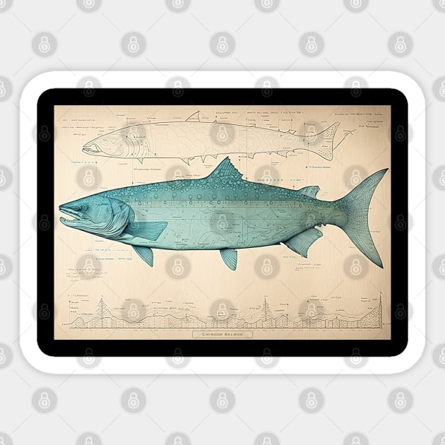 Chinook Salmon Fish Print Sticker by DanielLiamGill